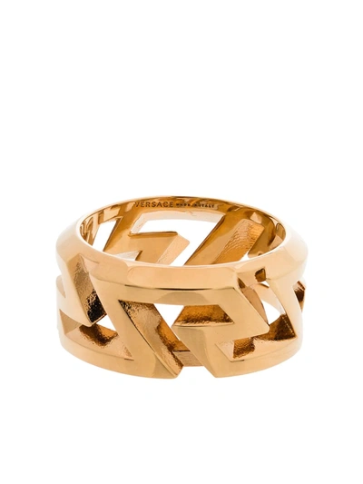Shop Versace Greca Cut-out Ring In 金色