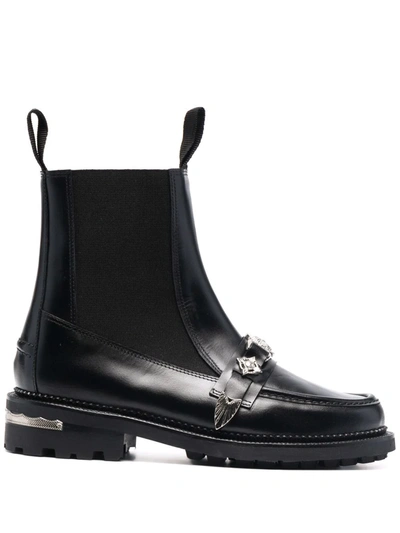 Shop Toga Embellished Leather Boots In Black