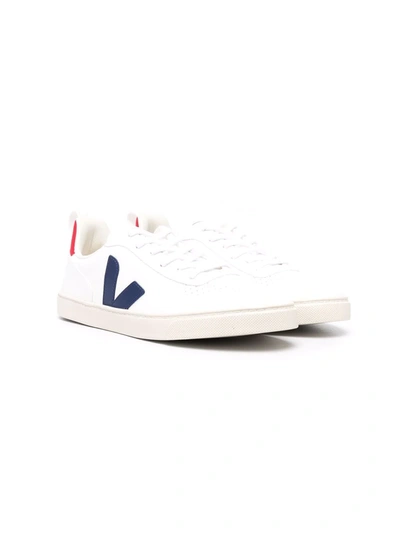 Shop Veja Teen V-10 Lace-up Sneakers In 白色