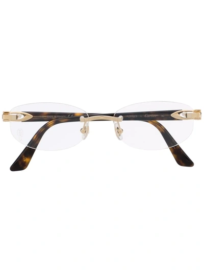 Shop Cartier Frameless Rounded Glasses In 金色