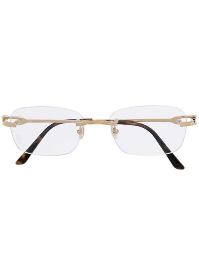 Shop Cartier Rectangle-frame Glasses In 金色