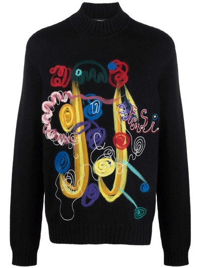 Shop Fendi X Noel Fielding Abstract Print Knitted Jumper In 黑色