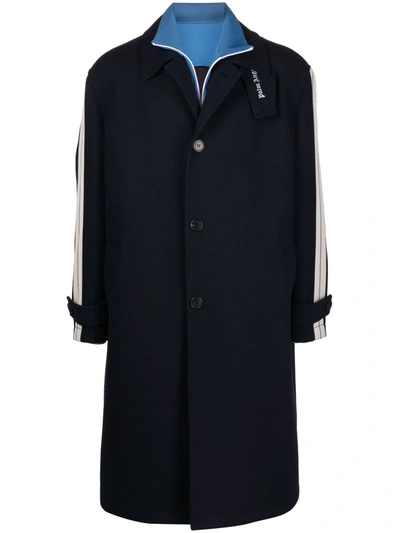 Shop Palm Angels Side-stripe Single-breasted Coat In 黑色