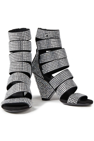Shop Balmain Crystal-embellished Faille Sandals In Black