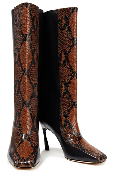 Shop Jimmy Choo Mabyn 85 Snake-effect And Smooth Leather Boots In Animal Print