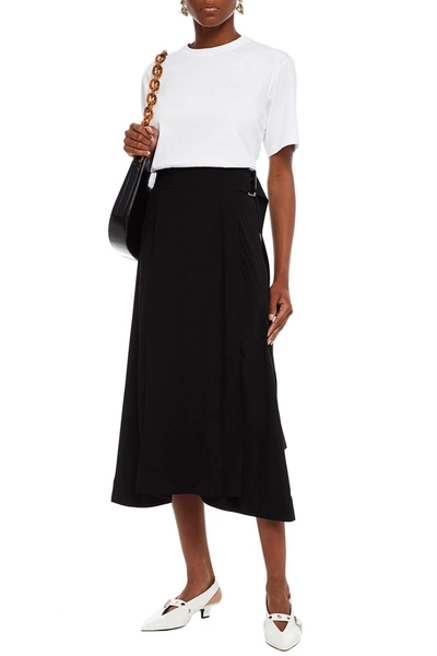 Shop Victoria Beckham Wrap-effect Cutout Crepe Midi Skirt In Black