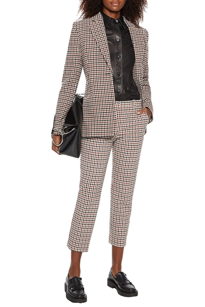 Theory Trecca Cropped Gingham Stretch-crepe Slim-leg Pants In Ivory
