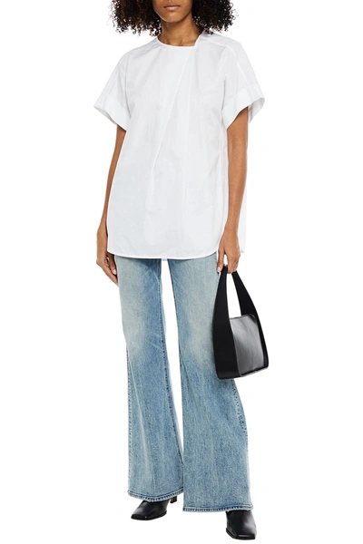 Shop Victoria Beckham Pleated Cotton-faille Top In White