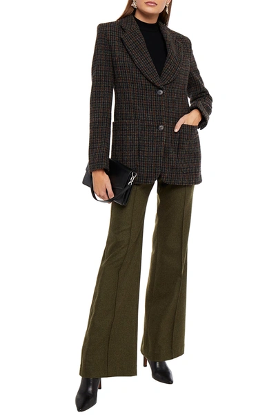 Shop Victoria Beckham Checked Brushed Wool-tweed Blazer In Army Green