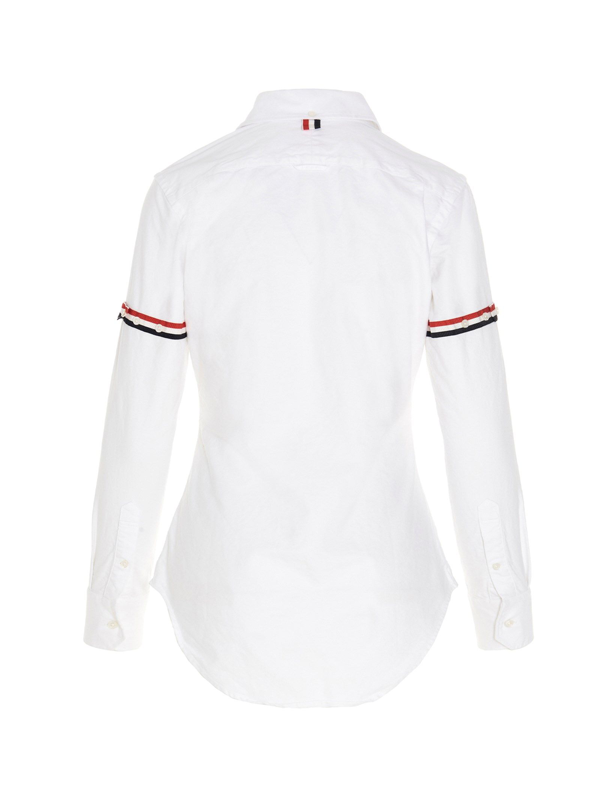 Thom Browne CLASSIC FIT SHIRT W/ RWB GROSGRAIN ARMBANDS IN OXFORD - 100 WHITE