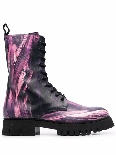 Shop Moschino Men's Purple Leather Ankle Boots