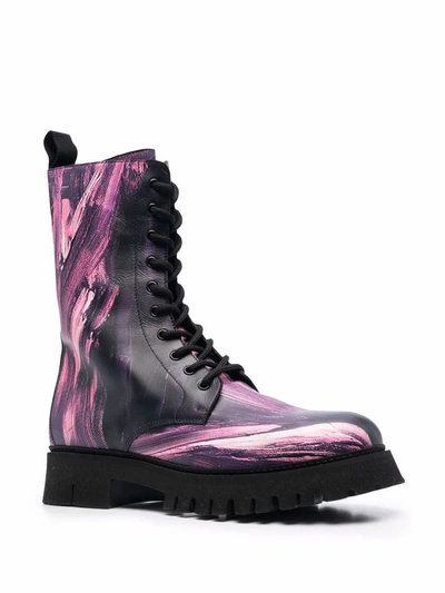 Shop Moschino Men's Purple Leather Ankle Boots