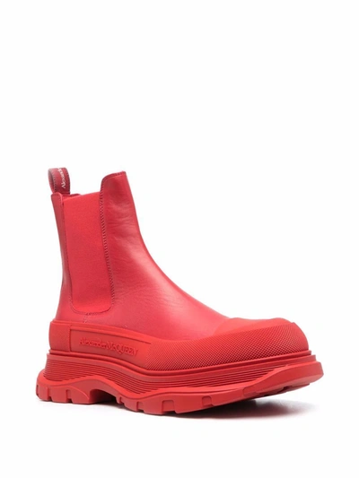 Shop Alexander Mcqueen Men's Red Leather Ankle Boots
