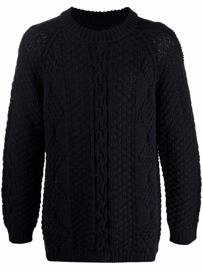 Maison Margiela Navy Reverse Cable Knit Sweater In Blue | ModeSens