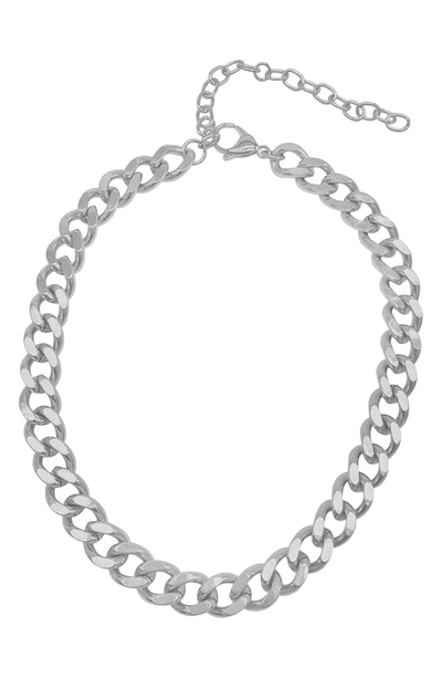Shop Adornia White Rhodium Plated 12mm Curb Chain Collar Necklace In Silver