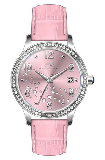 Shop Porsamo Bleu Ruby Embossed Leather Strap Watch, 34mm In Pink/silver