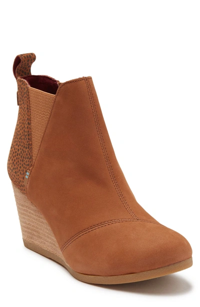 Shop Toms Kelsey Leather Wedge Bootie In Tan Lth/ Cheet Suede