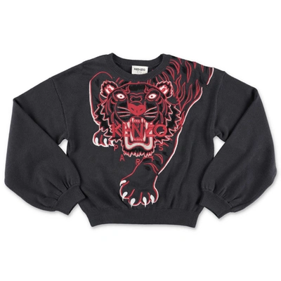 Shop Kenzo Pullover Grigio Scuro Tiger In Maglia Di Cotone E Cashmere