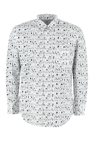 Shop Comme Des Garçons Shirt Printed Cotton Shirt -  X Kaws In White