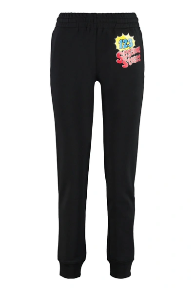 Shop Moschino Stretch Cotton Track-pants In Black