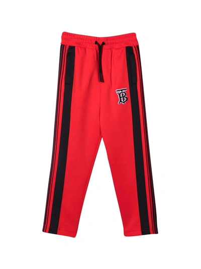 Shop Burberry Red Sports Trousers With Contrasting Side Band In Rosso