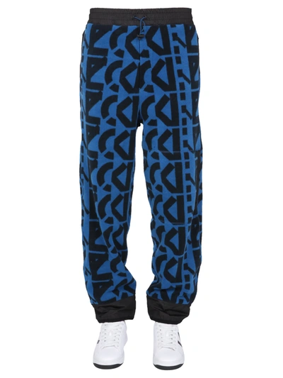 Shop Kenzo Jogging Pants With Monogram Logo In Blu