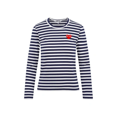 Shop Comme Des Garçons Play Striped T-shirt Tops In Blue