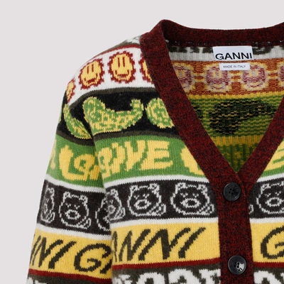 Shop Ganni Recycled Wool Smiley Cardigan Sweater In Multicolour