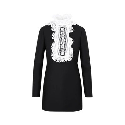 Valentino Women's Embroidered-lace Wool And Silk-blend Mini Dress In Black