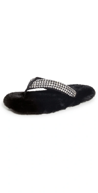 Shop Alexander Wang Motel Crystal Strap Faux Fur Slippers