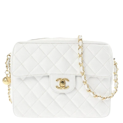 Chanel Chanel White Quilted caviar leather shoulder bag Gold Chain CC