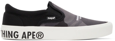 Shop Aape By A Bathing Ape Black & Grey Camo Slip-on Sneakers In Black (multi)bkz