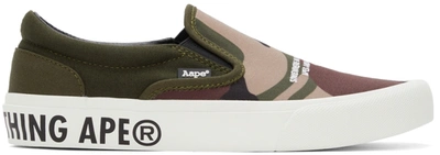 Shop Aape By A Bathing Ape Green Camo Slip-on Sneakers In Green (multi)grz
