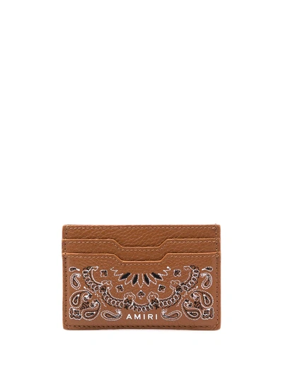 Amiri Leather Bandana Print Card Holder Brown In Braun