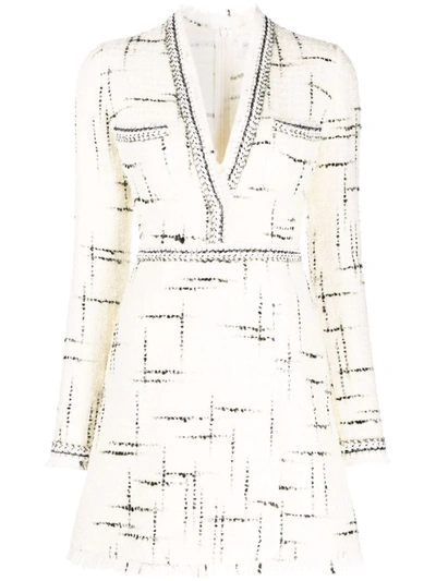 Giambattista Valli Tweed-knit Longsleeved Dress In Weiss