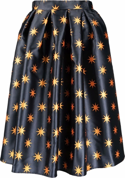 Shop Alessandro Enriquez Star-print Flared Midi Skirt In Blau
