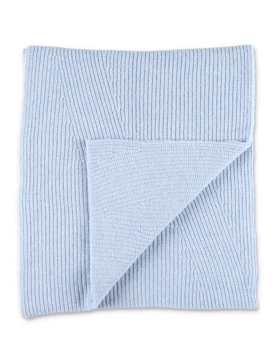 Shop Ganni Logo Patched Knitted Scarf In Blue
