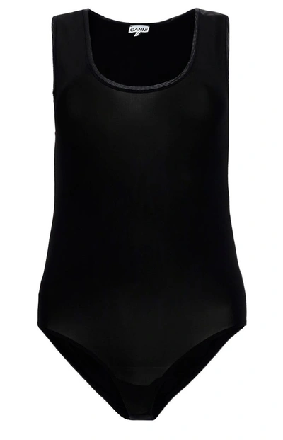 Shop Ganni Scoop Neck Sleeveless Bodysuit In Black