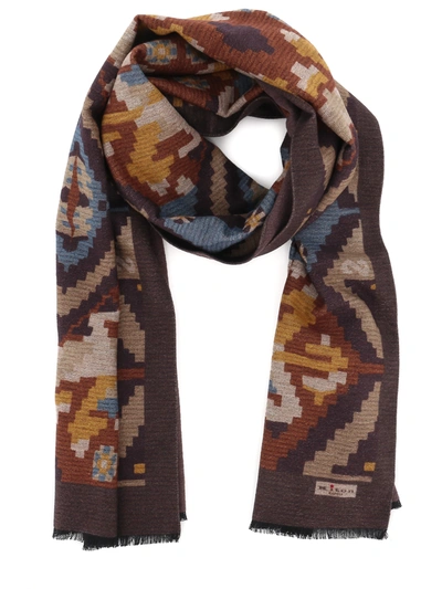 Shop Kiton Patterned Scarf In Brown