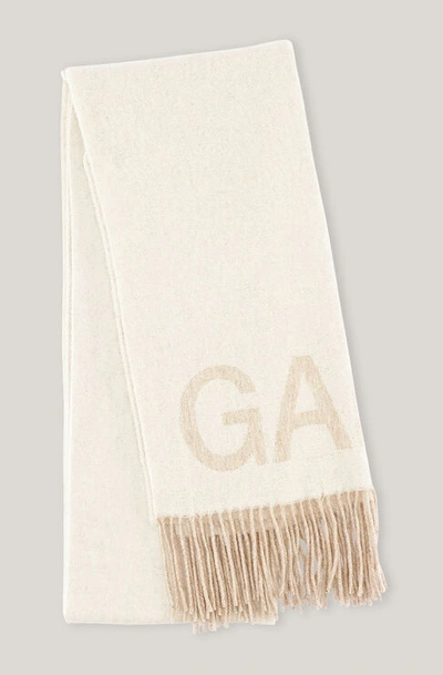 Shop Ganni Fringed Wool Scarf In White
