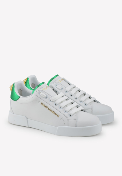 Shop Dolce & Gabbana Portofino Nappa Leather Sneakers With Logo Lettering In White