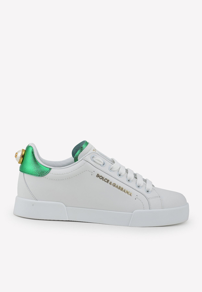 Shop Dolce & Gabbana Portofino Nappa Leather Sneakers With Logo Lettering In White