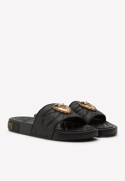 Shop Dolce & Gabbana Devotion Slides In Nappa Leather In Black