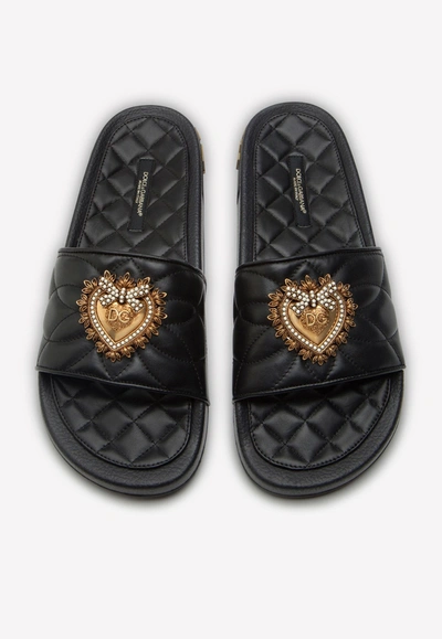 Shop Dolce & Gabbana Devotion Slides In Nappa Leather In Black