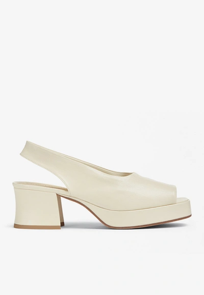 Shop Bottega Veneta The Stack 60 Slingback Platform Sandals In Nappa Leather In White