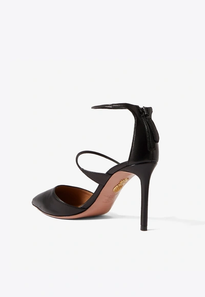 Shop Aquazzura Minute 85 Pointed Pumps In Leather In Black