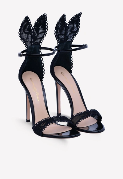 Shop Gianvito Rossi Natalia 110 Patent Leather Lace Sandals In Black