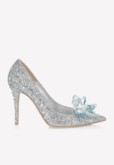 Shop Jimmy Choo Avril 100 Crystal-embellished Pumps With Crystal Brooch In Silver