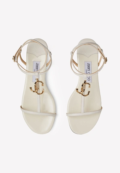 Shop Jimmy Choo Alodie Flat Sandals In Nappa And Patent Leather In White