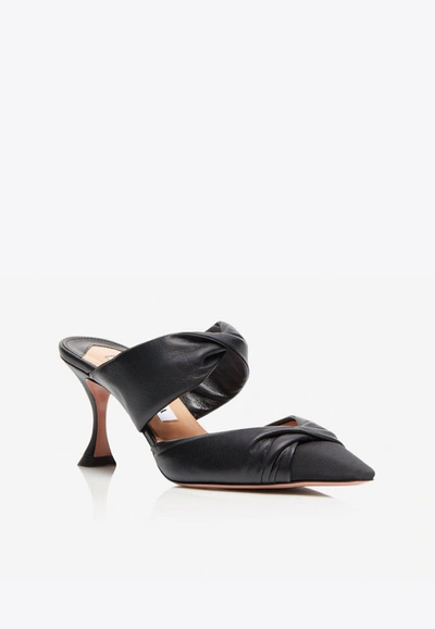 Shop Aquazzura Twist 75 Pointed Mules In Leather In Black